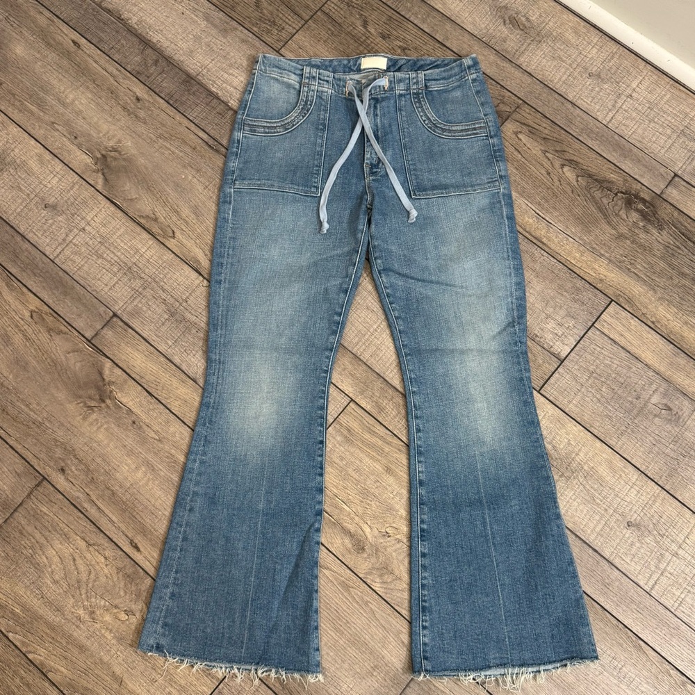 MOTHER Blue Cropped Flare Jeans